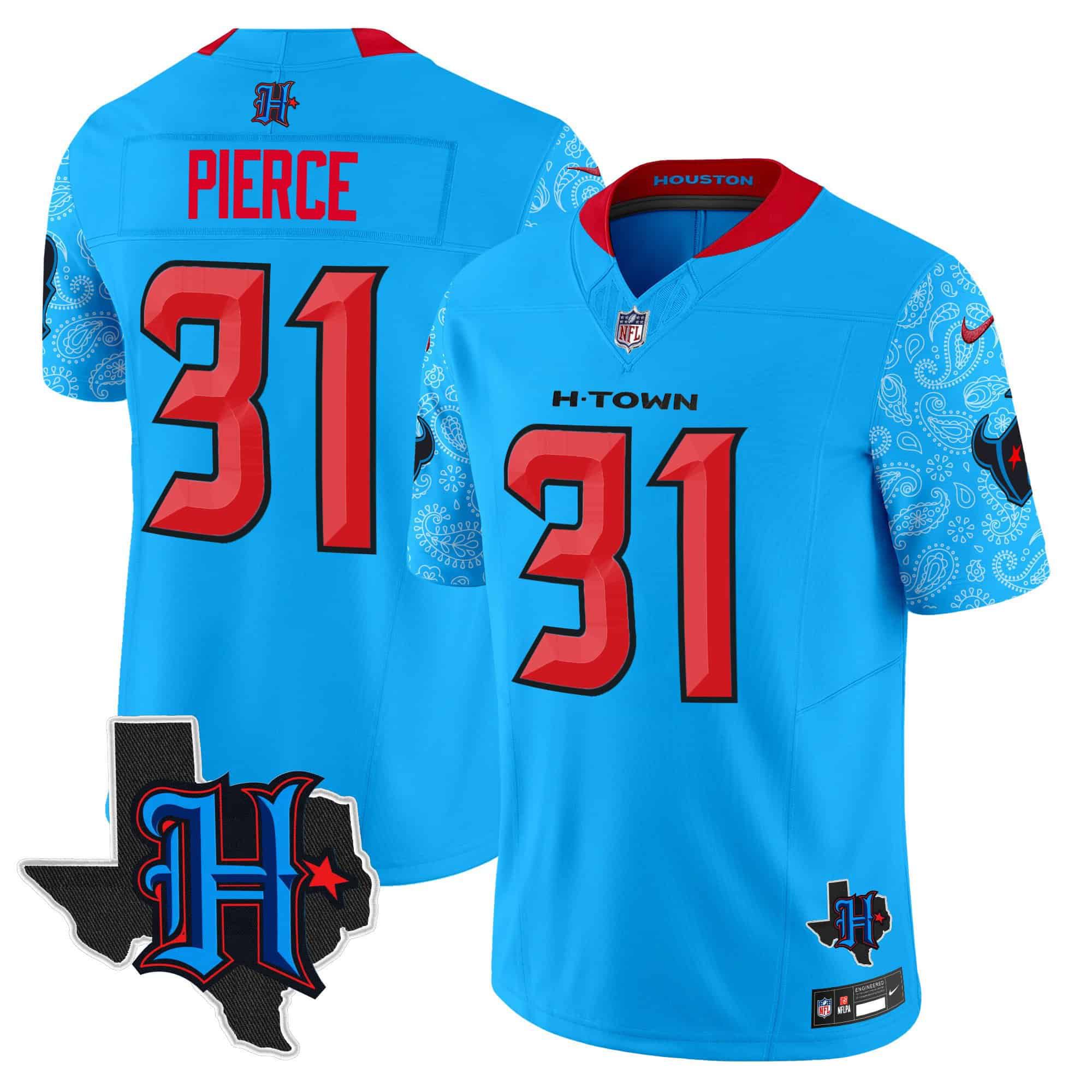 Men Houston Texans #31 Pierce Light Blue 2024 Nike Texas Patch Vapor Limited NFL Jersey
